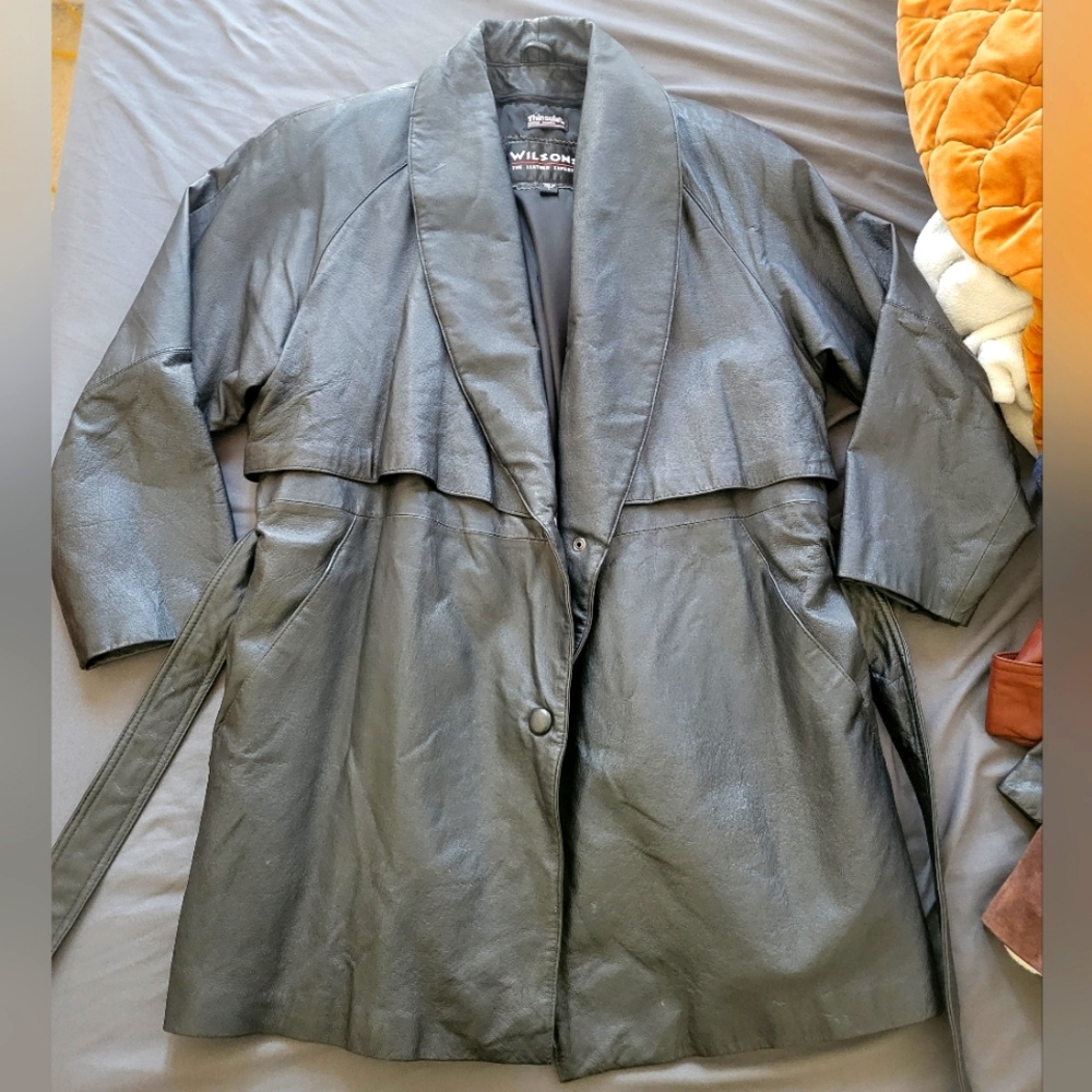 Leather Trench Coat w/ Shoulder Pads